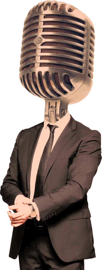 Gut gekleideter Mann mit modischem Mikrophon-Kopf